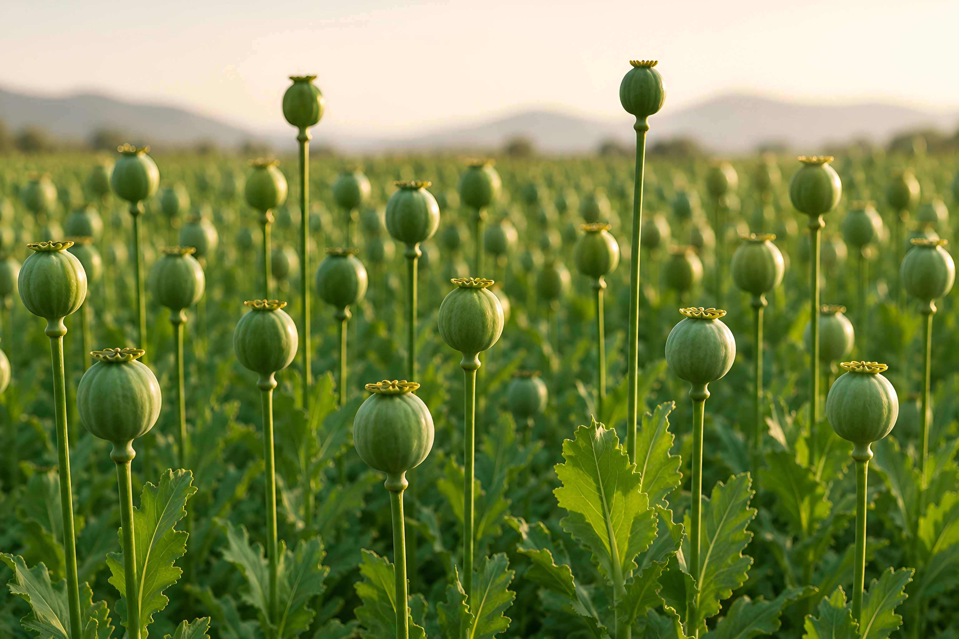 Poppy field at sunrise